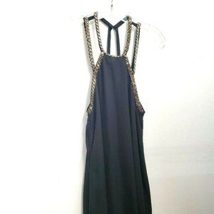 ANGL Womens Black gold Beaded strappy Dress Small trapeze mini new year's gatsby